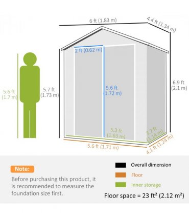 Outsunny Garden Shed 6'x4.5' Plastic Tool Storage House w/ Lockable Double Doors