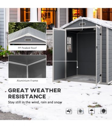 Outsunny Garden Shed 6'x4.5' Plastic Tool Storage House w/ Lockable Double Doors