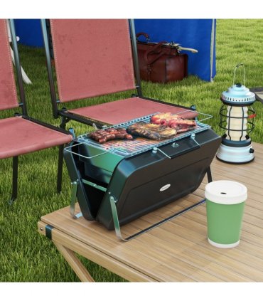 Outsunny Portable BBQ Grill with Suitcase Design for Camping Picnic Party, Black