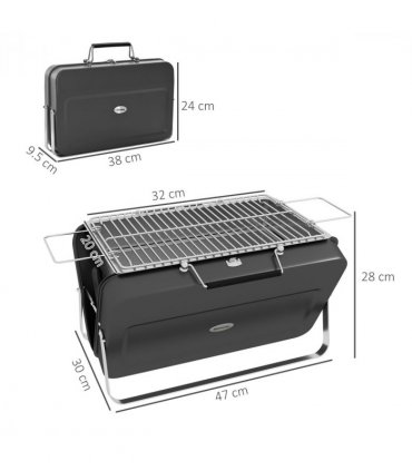 Outsunny Portable BBQ Grill with Suitcase Design for Camping Picnic Party, Black