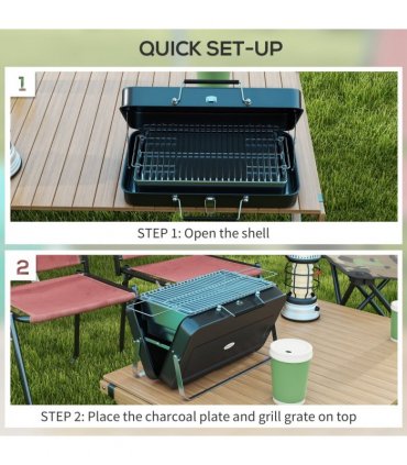 Outsunny Portable BBQ Grill with Suitcase Design for Camping Picnic Party, Black