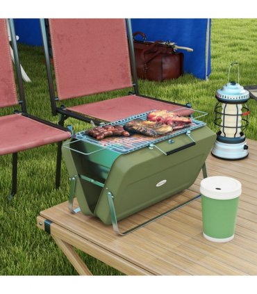 Portable BBQ Grill Green Metal Stainless Steel 47L x 30W x 28Hcm Suitcase Design