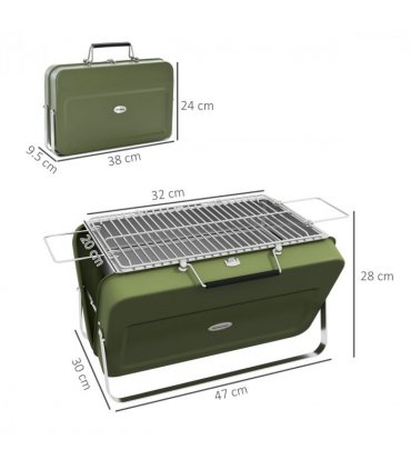 Portable BBQ Grill Green Metal Stainless Steel 47L x 30W x 28Hcm Suitcase Design