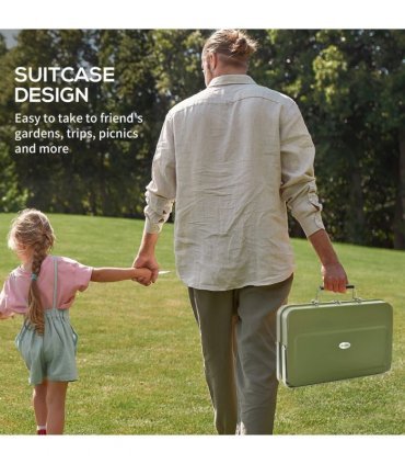 Portable BBQ Grill Green Metal Stainless Steel 47L x 30W x 28Hcm Suitcase Design
