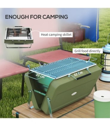 Portable BBQ Grill Green Metal Stainless Steel 47L x 30W x 28Hcm Suitcase Design