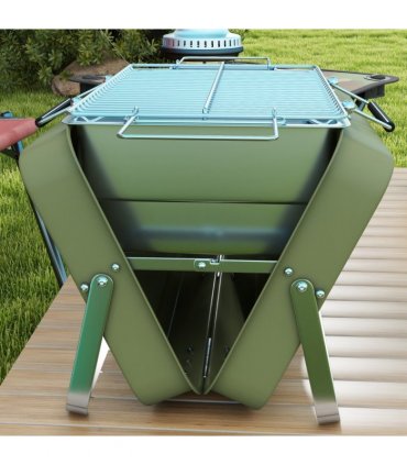 Portable BBQ Grill Green Metal Stainless Steel 47L x 30W x 28Hcm Suitcase Design