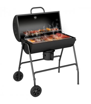 Outsunny Barrel Charcoal Barbecue BBQ Grill Trolley W/ Ash Catcher Thermometer