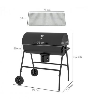 Outsunny Barrel Charcoal Barbecue BBQ Grill Trolley W/ Ash Catcher Thermometer