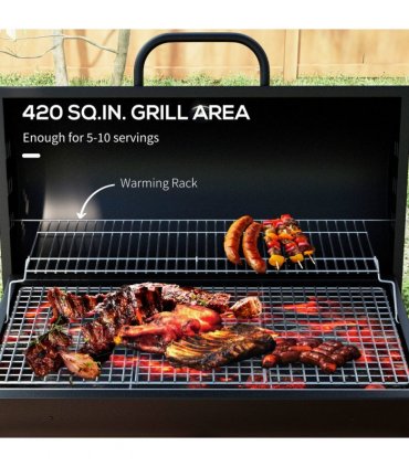 Outsunny Barrel Charcoal Barbecue BBQ Grill Trolley W/ Ash Catcher Thermometer