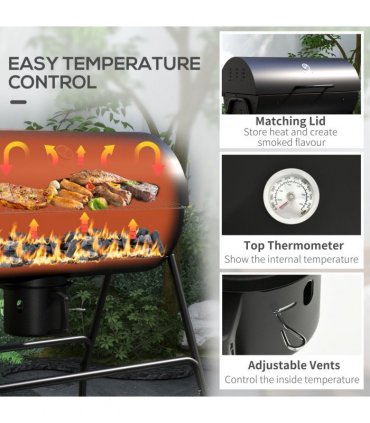 Outsunny Barrel Charcoal Barbecue BBQ Grill Trolley W/ Ash Catcher Thermometer