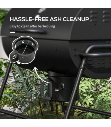 Outsunny Barrel Charcoal Barbecue BBQ Grill Trolley W/ Ash Catcher Thermometer