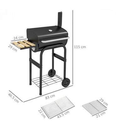 Outsunny Charcoal Barbecue BBQ Grill Trolley W/ Shelves, Lid and Thermometer