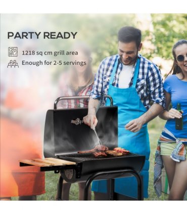 Outsunny Charcoal Barbecue BBQ Grill Trolley W/ Shelves, Lid and Thermometer