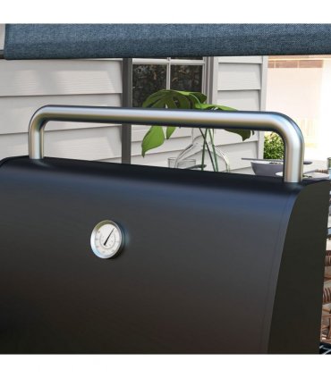 Outsunny Charcoal Barbecue BBQ Grill Trolley W/ Shelves, Lid and Thermometer