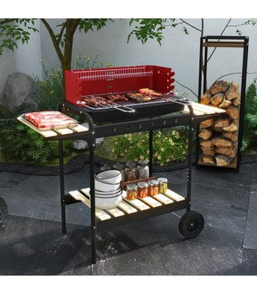 Outsunny Charcoal Barbecue BBQ Grill Trolley W/ 5-level Grill Height Ash Catcher