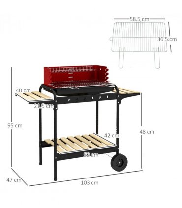 Outsunny Charcoal Barbecue BBQ Grill Trolley W/ 5-level Grill Height Ash Catcher