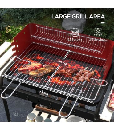 Outsunny Charcoal Barbecue BBQ Grill Trolley W/ 5-level Grill Height Ash Catcher