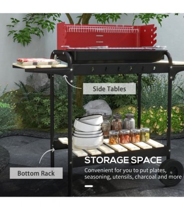 Outsunny Charcoal Barbecue BBQ Grill Trolley W/ 5-level Grill Height Ash Catcher