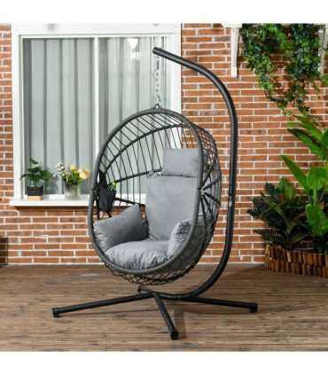 Outsunny Hanging Swing Chair w/ Thick Cushion, Patio Hanging Chair, Grey