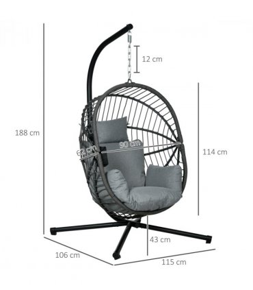 Outsunny Hanging Swing Chair w/ Thick Cushion, Patio Hanging Chair, Grey