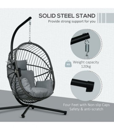 Outsunny Hanging Swing Chair w/ Thick Cushion, Patio Hanging Chair, Grey