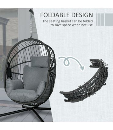 Outsunny Hanging Swing Chair w/ Thick Cushion, Patio Hanging Chair, Grey