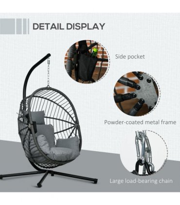 Outsunny Hanging Swing Chair w/ Thick Cushion, Patio Hanging Chair, Grey