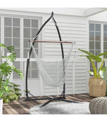 Outsunny Hammock Chair Stand Metal Frame Hammock Stand Only with Chian, Black
