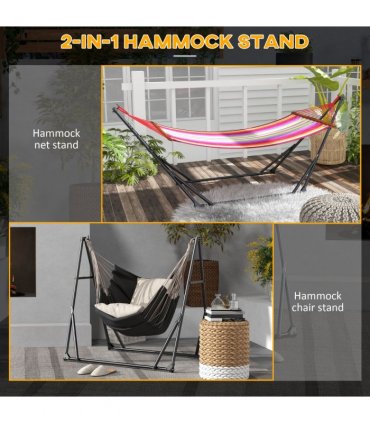 Steel Black 263cmx89cmx100cm 2 in 1 Hammock Net Stand Hammock Chair Stand