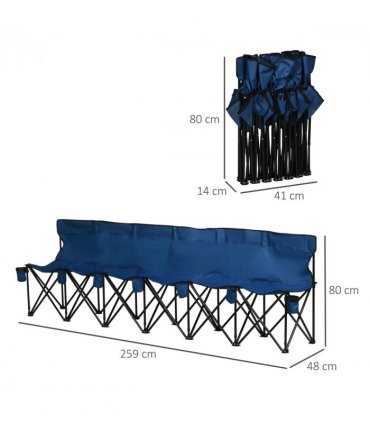 Outdoor 6 Seater Folding Chair Steel Blue 259L x 48D x 80H Oxford Fabric