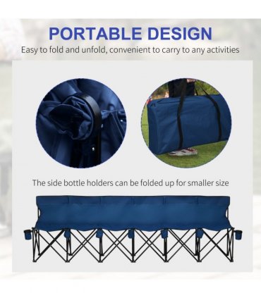 Outdoor 6 Seater Folding Chair Steel Blue 259L x 48D x 80H Oxford Fabric