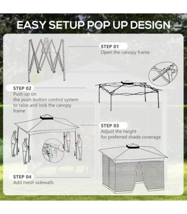 Garden Folding Tent Heavy Duty Pop Up Gazebo Dark Grey Metal Polyester 325cm