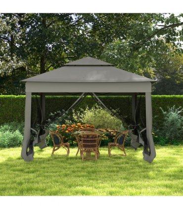 Garden Folding Tent Heavy Duty Pop Up Gazebo Dark Grey Metal Polyester 325cm