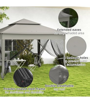 Garden Folding Tent Heavy Duty Pop Up Gazebo Dark Grey Metal Polyester 325cm