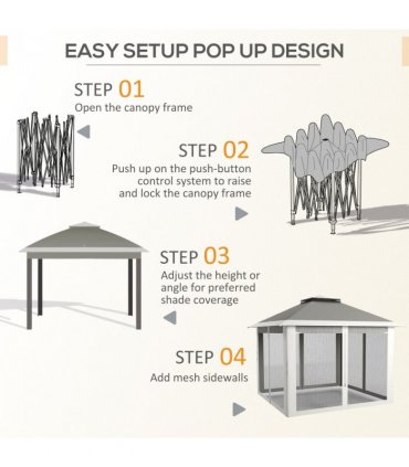 Outsunny Pop Up Gazebo Height Adjustable Canopy Tent w/ Carrying Bag, Dark Grey
