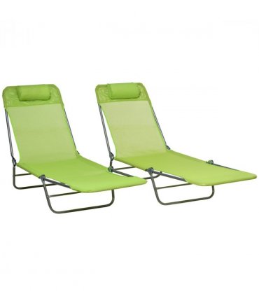 Green Steel Mesh Fabric Sun Loungers 90°-180°  Back 27.5H x 56W x 182Dcm