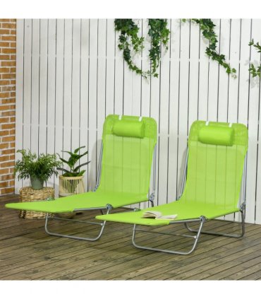 Green Steel Mesh Fabric Sun Loungers 90°-180°  Back 27.5H x 56W x 182Dcm