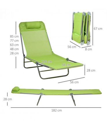Green Steel Mesh Fabric Sun Loungers 90°-180°  Back 27.5H x 56W x 182Dcm