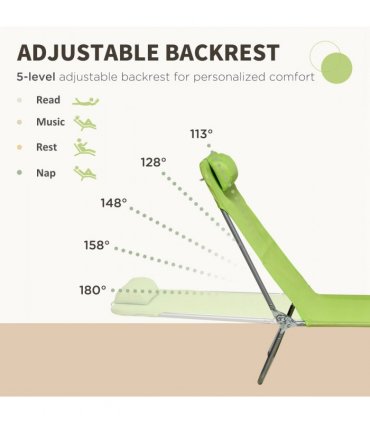Green Steel Mesh Fabric Sun Loungers 90°-180°  Back 27.5H x 56W x 182Dcm