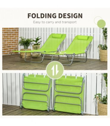 Green Steel Mesh Fabric Sun Loungers 90°-180°  Back 27.5H x 56W x 182Dcm