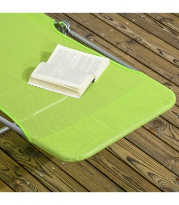 Green Steel Mesh Fabric Sun Loungers 90°-180°  Back 27.5H x 56W x 182Dcm