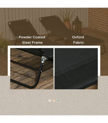 Garden Sun Loungers Set of 2, Black, Steel, Oxford Fabric, 188L x 56W x 28Hcm