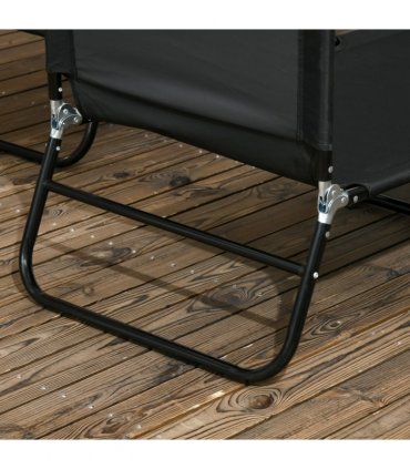Garden Sun Loungers Set of 2, Black, Steel, Oxford Fabric, 188L x 56W x 28Hcm