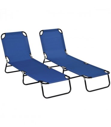 Garden Sun Loungers Set of 2, Blue, Steel, Oxford Fabric, 188L x 56W x 28Hcm