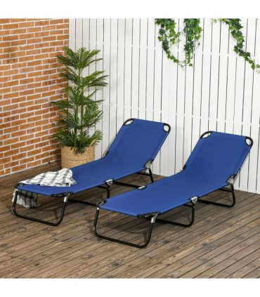 Garden Sun Loungers Set of 2, Blue, Steel, Oxford Fabric, 188L x 56W x 28Hcm