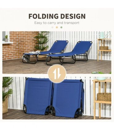 Garden Sun Loungers Set of 2, Blue, Steel, Oxford Fabric, 188L x 56W x 28Hcm