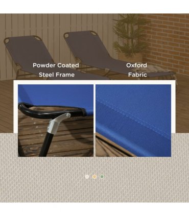 Garden Sun Loungers Set of 2, Blue, Steel, Oxford Fabric, 188L x 56W x 28Hcm