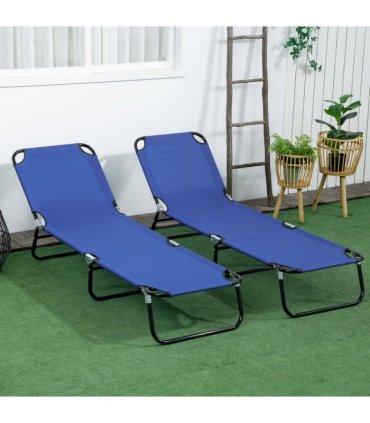 Garden Sun Loungers Set of 2, Blue, Steel, Oxford Fabric, 188L x 56W x 28Hcm