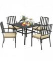 Outsunny Garden Dining Set w/ 4 Stackable Cushioned Chairs and Metal Top Table
