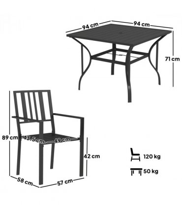 Outsunny Garden Dining Set w/ 4 Stackable Cushioned Chairs and Metal Top Table